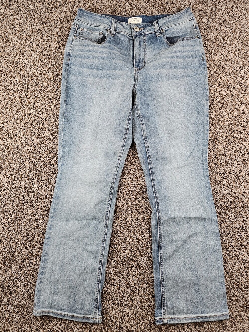 Maurices Womens Sz 12P Petite Mid Rise Slim Boot Cut Blue Jeans Light Wash